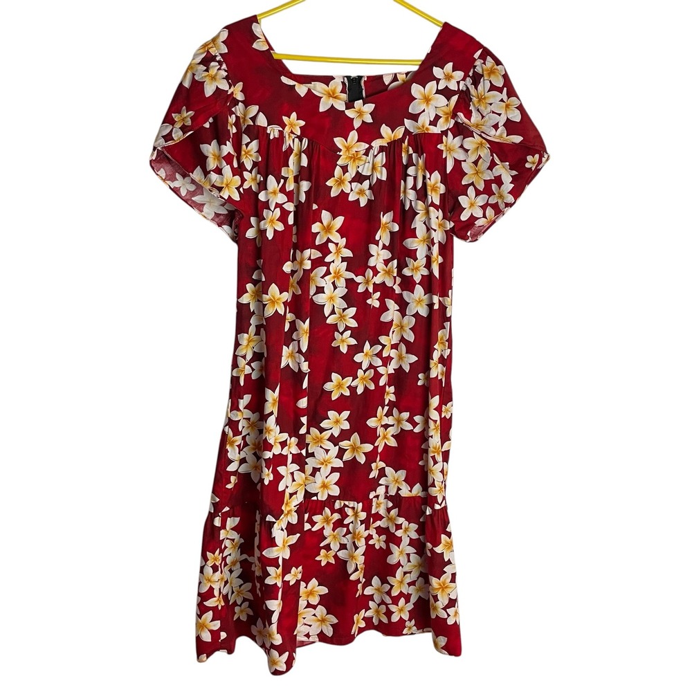 Vintage Royal Hawaiian Creations Womens Floral Muumuu Dress Size XL Red Plumeria
